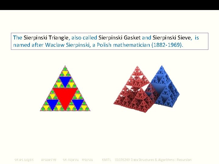 Sierpinski Triangle The Sierpinski Triangle, also called Sierpinski Gasket and Sierpinski Sieve, is named