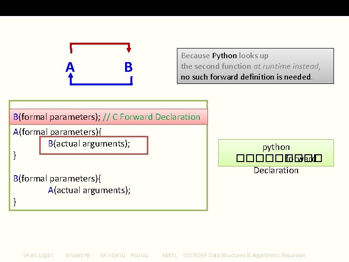 Forward Declaration A Because Python looks up the second function at runtime instead, no