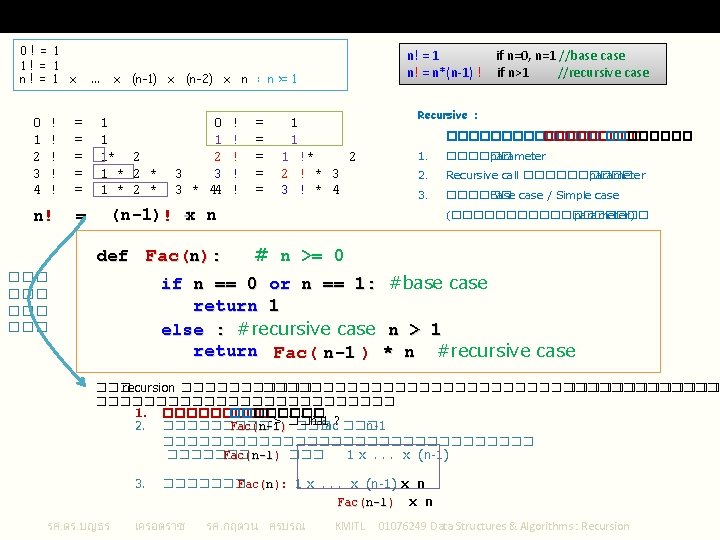 Recursive Factorial 0! = 1 1! = 1 n! = 1 x 0 1