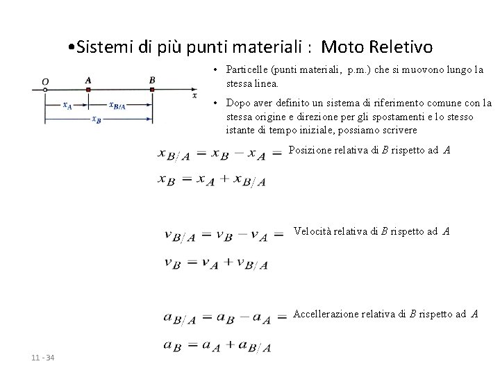  • Sistemi di più punti materiali : Moto Reletivo • Particelle (punti materiali,