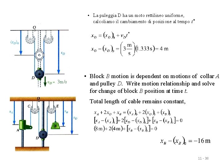  • La puleggia D ha un moto rettilineo uniforme, calcoliamo il cambiamento di