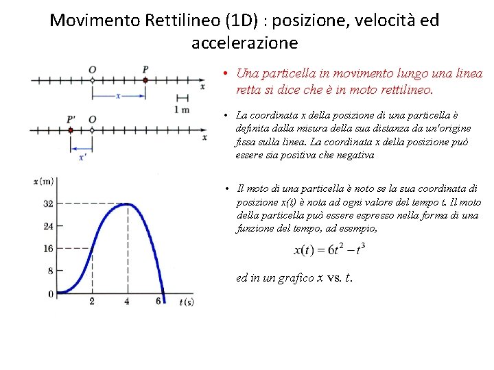 Movimento Rettilineo (1 D) : posizione, velocità ed accelerazione • Una particella in movimento