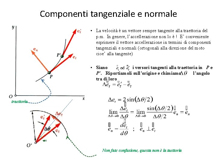 Componenti tangenziale e normale • La velocità è un vettore sempre tangente alla traettoria