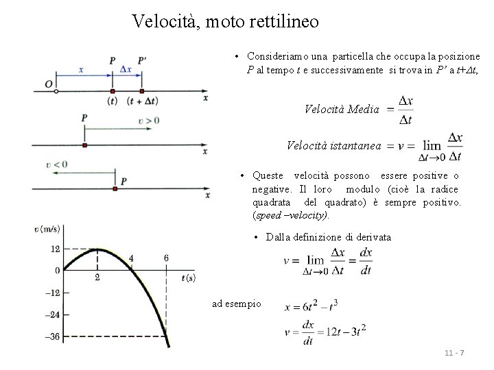 Velocità, moto rettilineo • Consideriamo una particella che occupa la posizione P al tempo