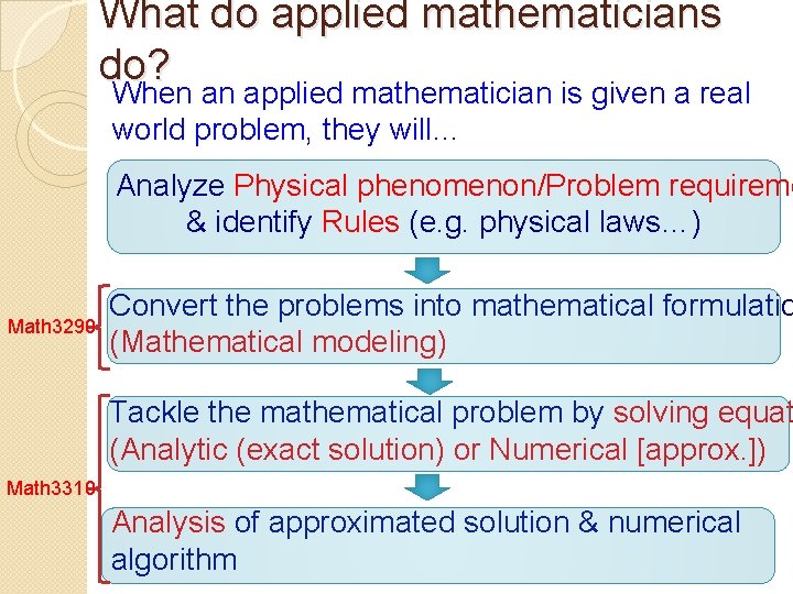 What do applied mathematicians do? When an applied mathematician is given a real world