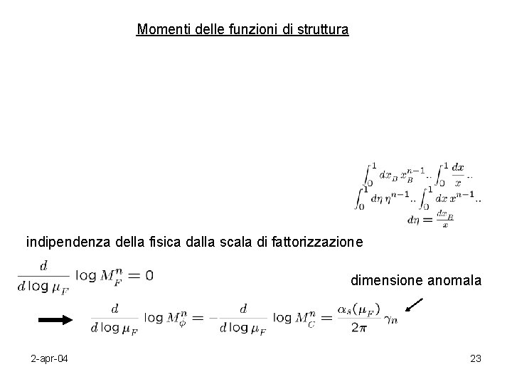 Momenti delle funzioni di struttura indipendenza della fisica dalla scala di fattorizzazione dimensione anomala