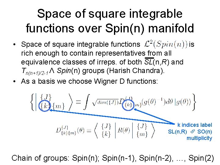 Space of square integrable functions over Spin(n) manifold • Space of square integrable functions