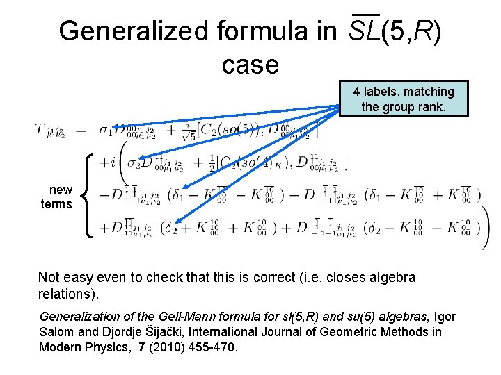 Generalized formula in SL(5, R) case 4 labels, matching the group rank. new terms