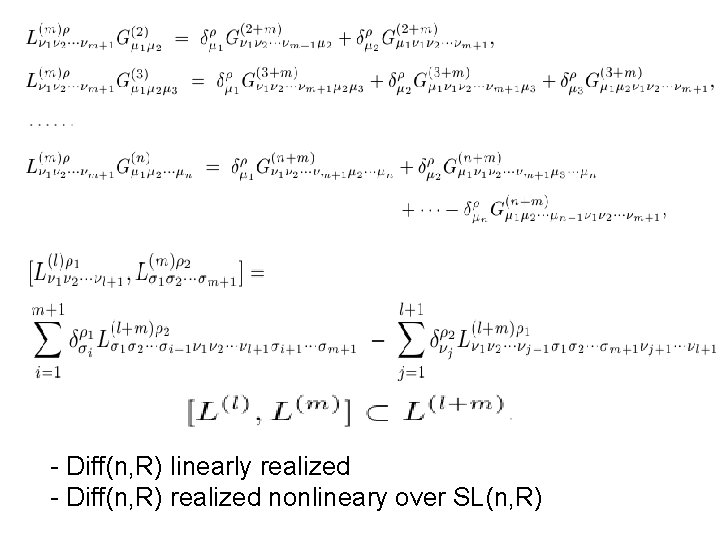 - Diff(n, R) linearly realized - Diff(n, R) realized nonlineary over SL(n, R) 