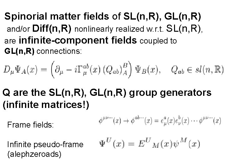 Spinorial matter fields of SL(n, R), GL(n, R) and/or Diff(n, R) nonlinearly realized w.