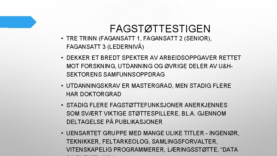 FAGSTØTTESTIGEN • TRE TRINN (FAGANSATT 1, FAGANSATT 2 (SENIOR), FAGANSATT 3 (LEDERNIVÅ) • DEKKER