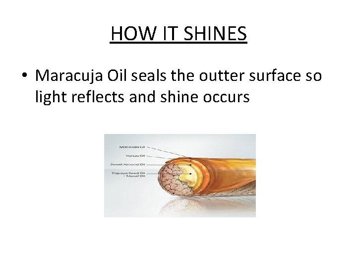 HOW IT SHINES • Maracuja Oil seals the outter surface so light reflects and