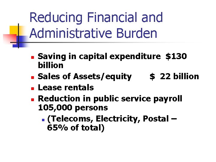 Reducing Financial and Administrative Burden n n Saving in capital expenditure $130 billion Sales Reducing Financial and Administrative Burden n n Saving in capital expenditure $130 billion Sales