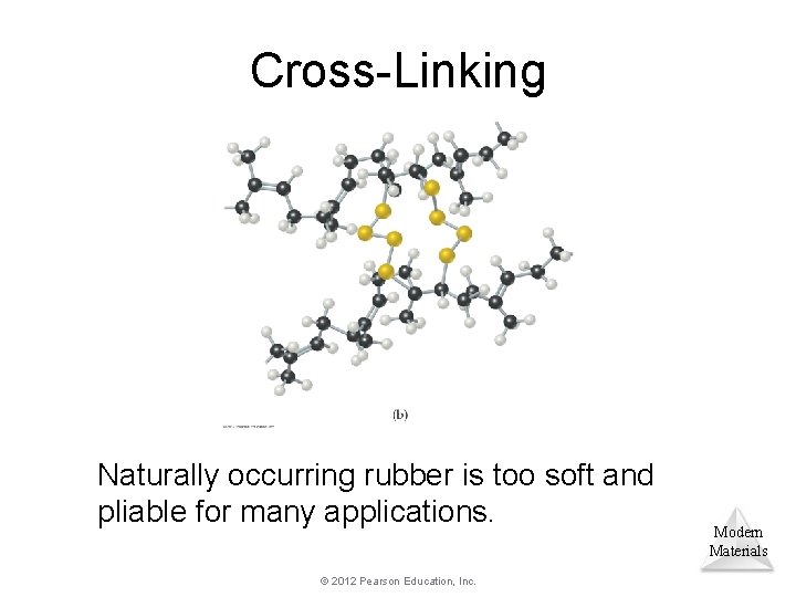 Cross-Linking Naturally occurring rubber is too soft and pliable for many applications. © 2012