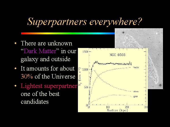 Superpartners everywhere? • There are unknown “Dark Matter” in our galaxy and outside •