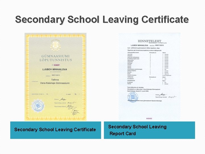 Secondary School Leaving Certificate Secondary School Leaving Report Card 