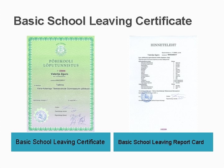 Basic School Leaving Certificate Basic School Leaving Report Card 