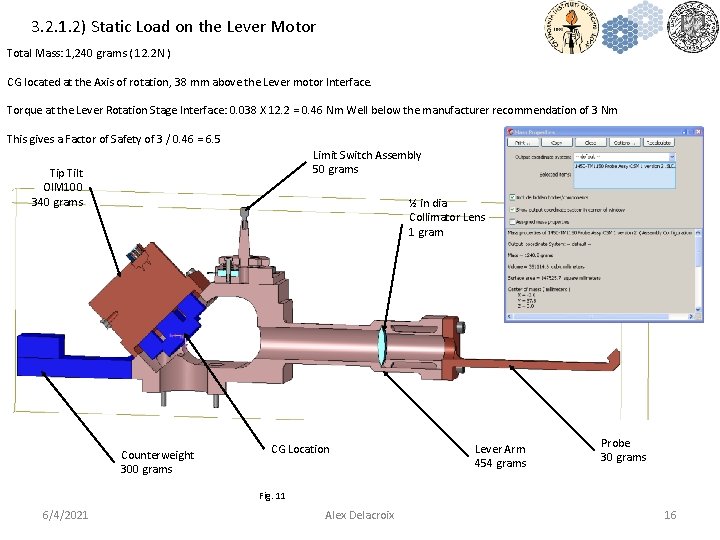 3. 2. 1. 2) Static Load on the Lever Motor Total Mass: 1, 240