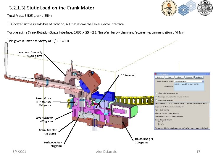 3. 2. 1. 3) Static Load on the Crank Motor Total Mass: 3, 525