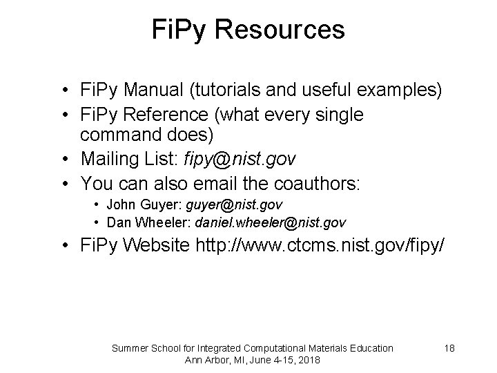 Fi. Py Resources • Fi. Py Manual (tutorials and useful examples) • Fi. Py