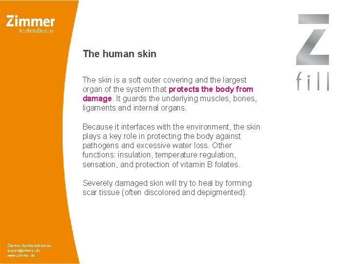 The human skin The skin is a soft outer covering and the largest organ