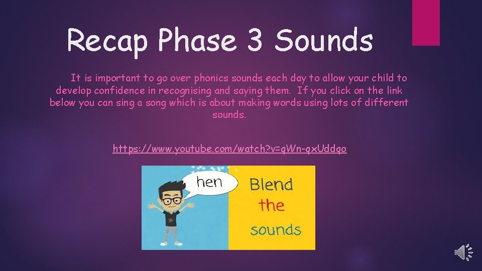 Recap Phase 3 Sounds It is important to go over phonics sounds each day