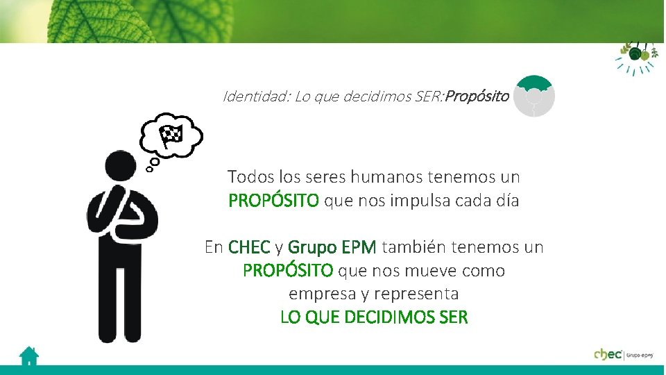 Direccionamiento Estratégico Identidad: Lo que decidimos SER: Propósito Todos los seres humanos tenemos un