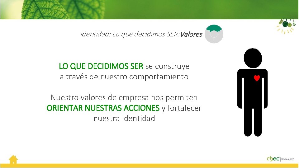 Identidad: Lo que decidimos SER: Valores LO QUE DECIDIMOS SER se construye a través