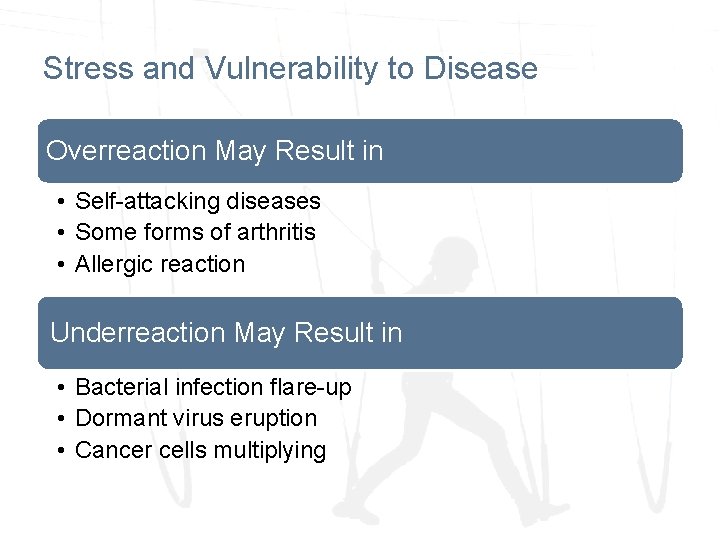 Stress and Vulnerability to Disease Overreaction May Result in • Self-attacking diseases • Some