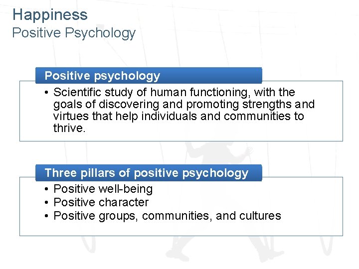Happiness Positive Psychology Positive psychology • Scientific study of human functioning, with the goals