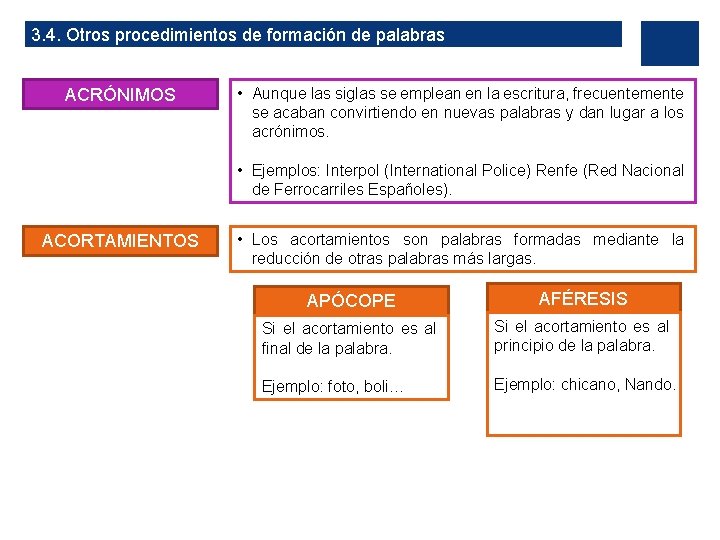 3. 4. Otros procedimientos de formación de palabras ACRÓNIMOS • Aunque las siglas se