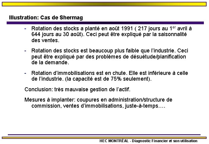 Illustration: Cas de Shermag - Rotation des stocks a planté en août 1991 (