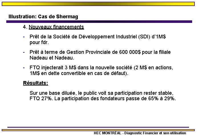 Illustration: Cas de Shermag 4. Nouveaux financements - Prêt de la Société de Développement