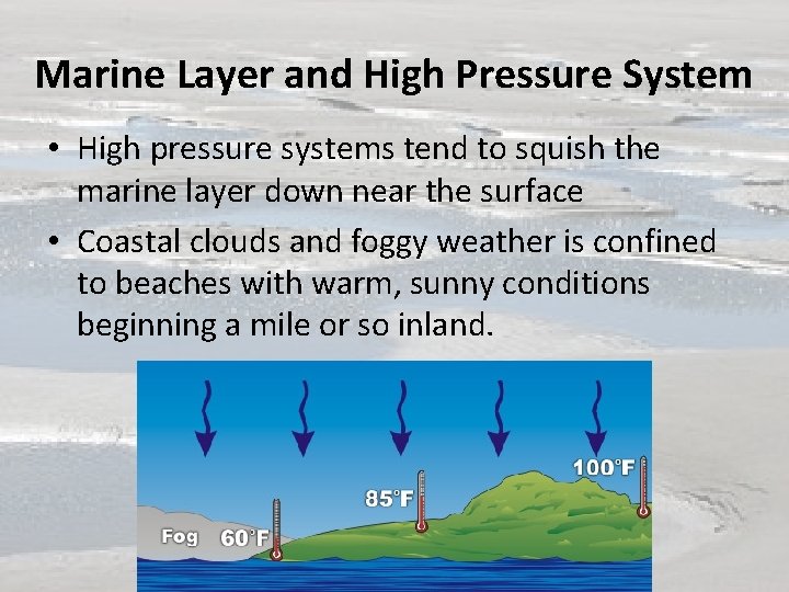 Marine Layer and High Pressure System • High pressure systems tend to squish the