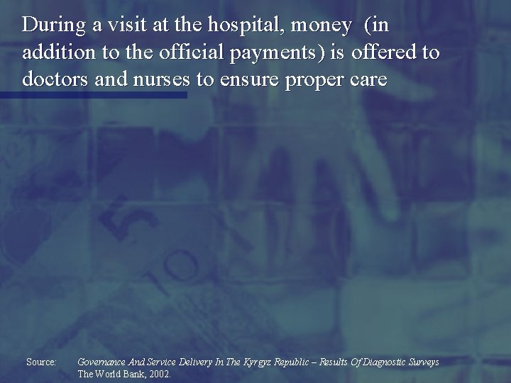 During a visit at the hospital, money (in addition to the official payments) is