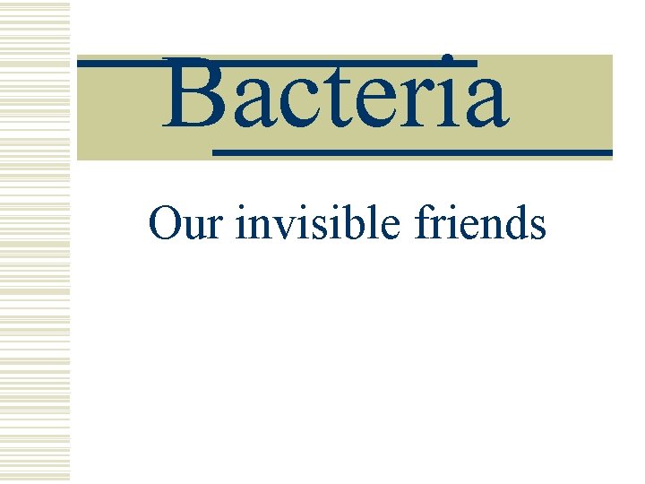 Bacteria Our invisible friends 