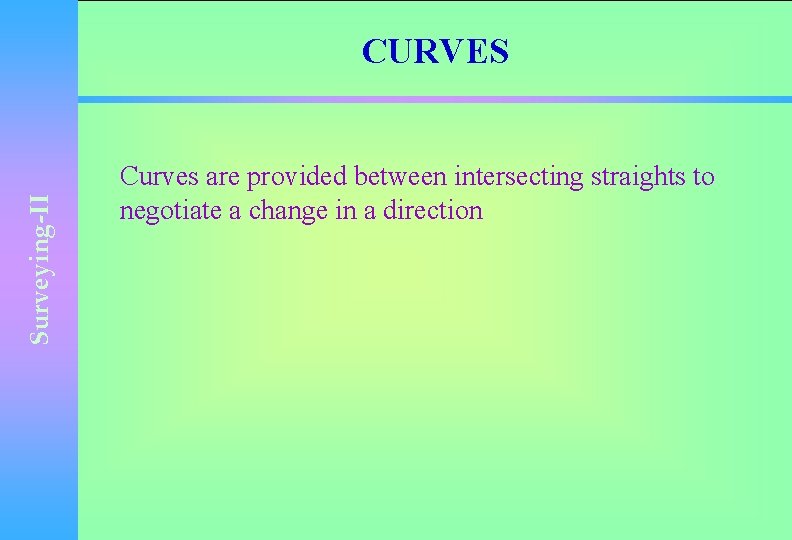 Surveying-II CURVES Curves are provided between intersecting straights to negotiate a change in a