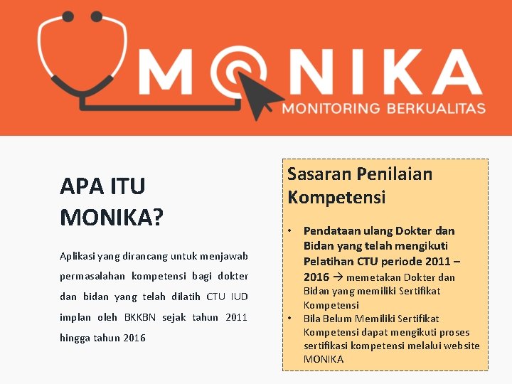 APA ITU MONIKA? Aplikasi yang dirancang untuk menjawab permasalahan kompetensi bagi dokter Sasaran Penilaian