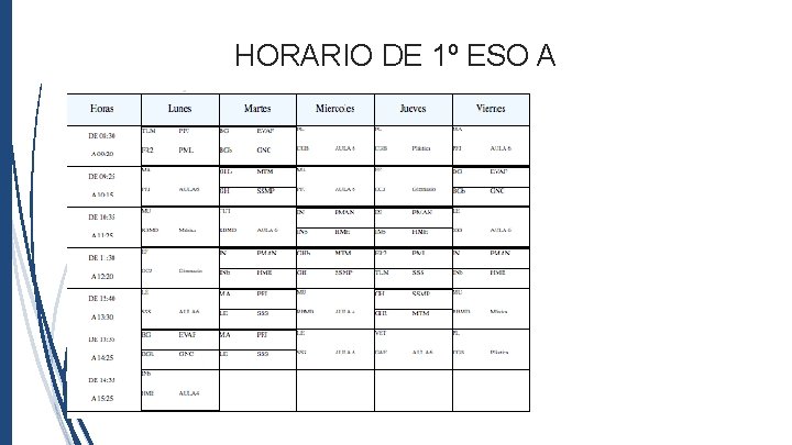 HORARIO DE 1º ESO A 