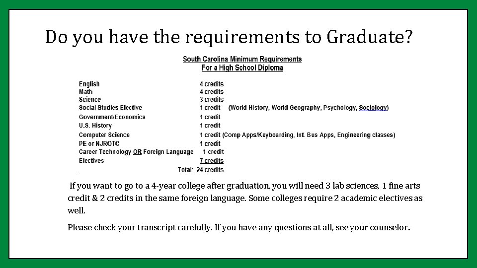 Do you have the requirements to Graduate? If you want to go to a