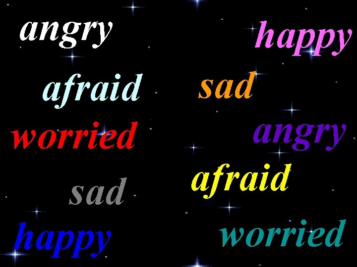 angry afraid worried sad happy sad angry afraid worried 