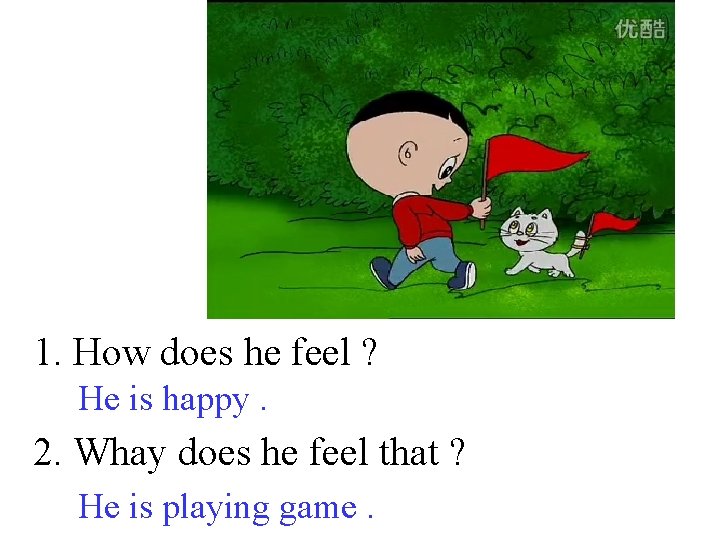 1. How does he feel ? He is happy. 2. Whay does he feel