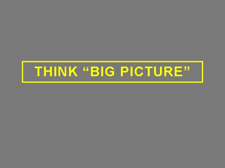 THINK “BIG PICTURE” 