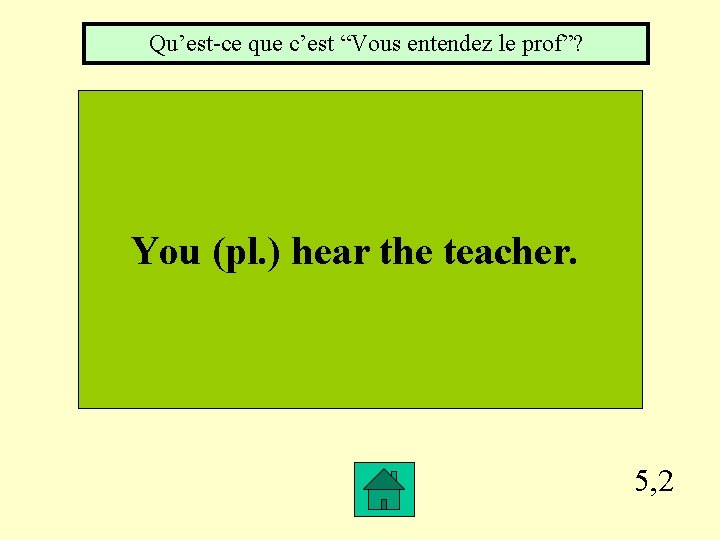 Qu’est-ce que c’est “Vous entendez le prof”? You (pl. ) hear the teacher. 5,