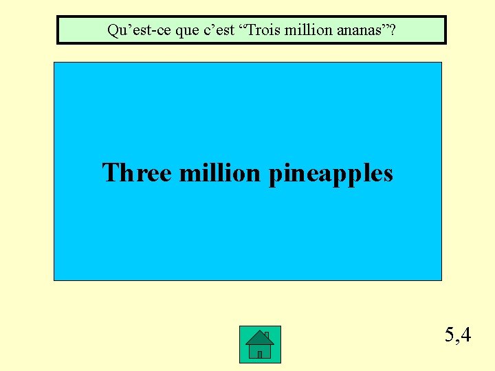 Qu’est-ce que c’est “Trois million ananas”? Three million pineapples 5, 4 