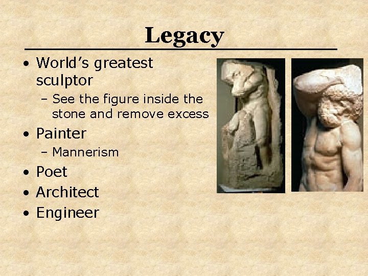 Legacy • World’s greatest sculptor – See the figure inside the stone and remove Legacy • World’s greatest sculptor – See the figure inside the stone and remove