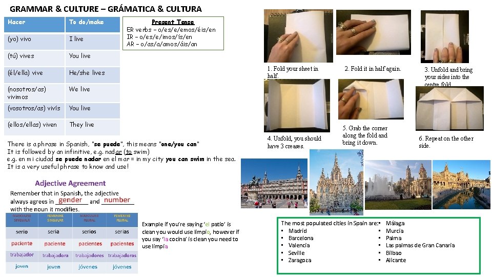 GRAMMAR & CULTURE – GRÁMATICA & CULTURA Hacer To do/make (yo) vivo I live