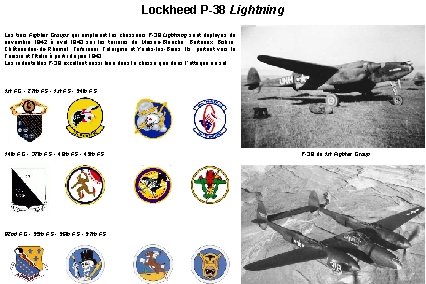 Lockheed P-38 Lightning Les trois Fighter Groups qui emploient les chasseurs P-38 Lightning sont