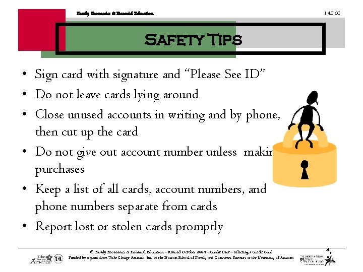 Family Economics & Financial Education Safety Tips • Sign card with signature and “Please