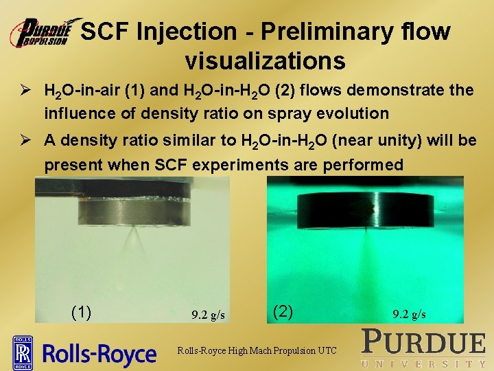 SCF Injection - Preliminary flow visualizations Ø H 2 O-in-air (1) and H 2